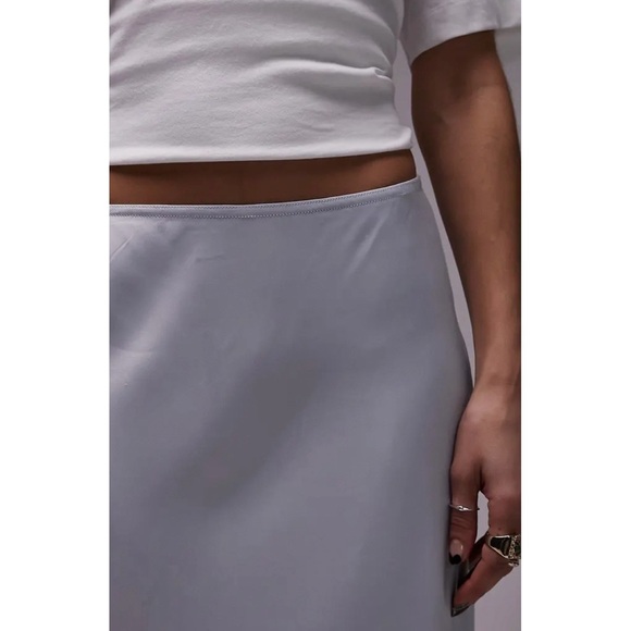 TOPSHOP Lace Trim Satin Maxi Skirt Light Blue Size 8 - Picture 5 of 10